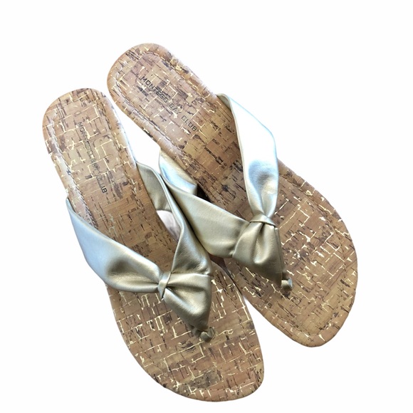 Sandals cork heel gold strap size 9 - Picture 1 of 5